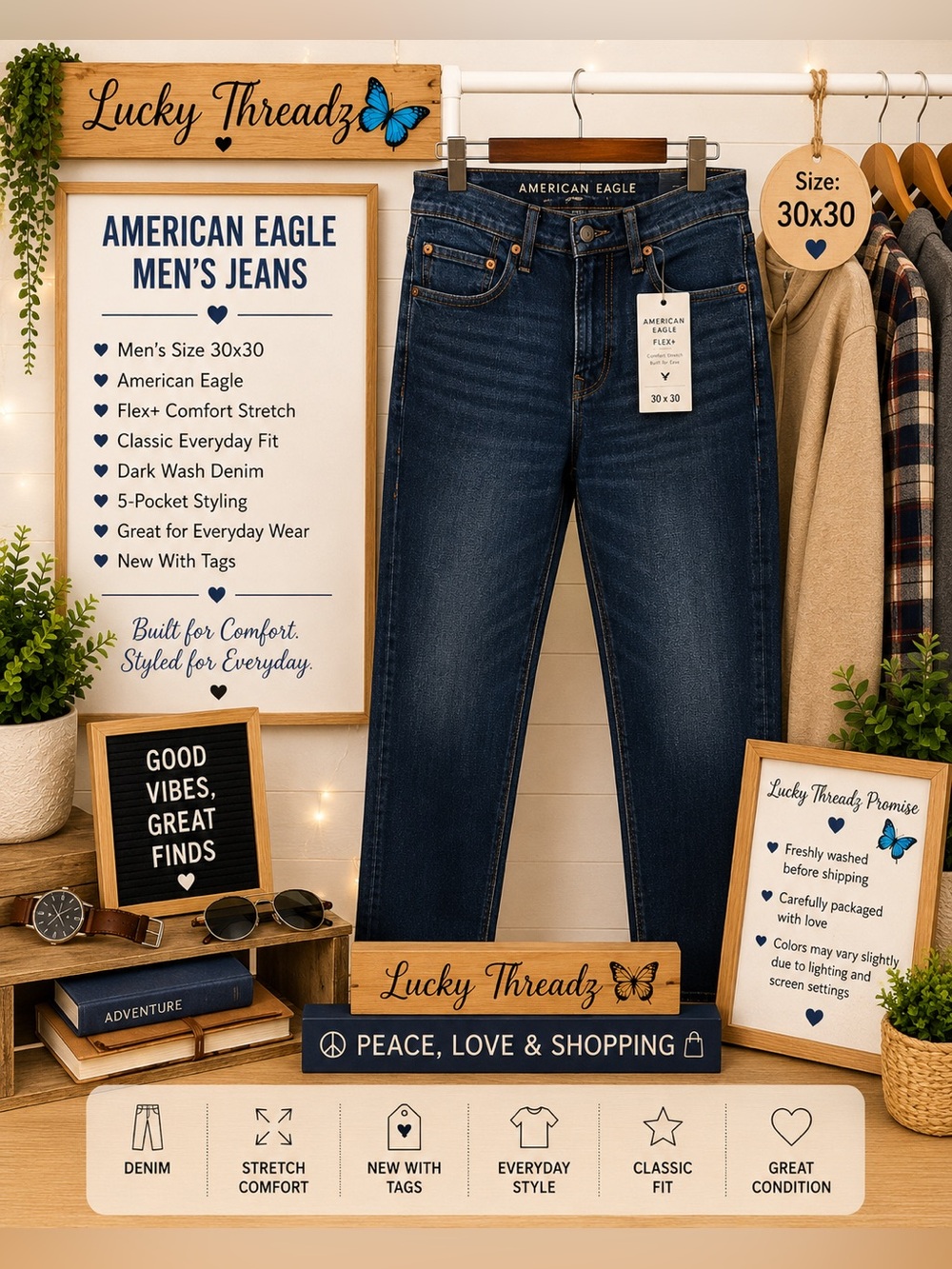 American Eagle Outfitters Men’s Dark Blue Slim Straight Jeans
